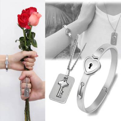 Couple Jewelry Stainless Steel Bracelet- Love Heart Lock